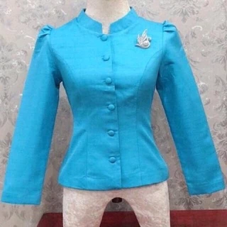 เสื้อไหมหม่อนสีฟ้าสำหรับใส่วันแม่ งานสวยเย็บละเอียดมากค่ะอัดผ้ากาวทั้งตัว