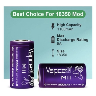 Vapcell INR18350 1100mAh  (ได้ถ่าน2ก้อน)แถมกล่องใส่ถ่าน