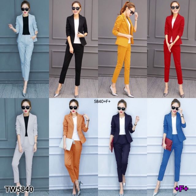 CC 5840 ชุดสูท เซท 2 ชิ้น  สูท+กางเกง ปกแหลม สูทหน้าร้อน size M+