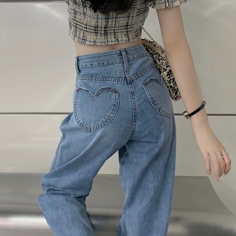 Korean กางเกงยีนส์ ✨ สไตล์เกาหลี ✨ขาขาดช่วงเอว ทรงขากระบอก สียีนส์อ่อน เนื้อผ้าดีระบายอากาศใส่สบาย 牛仔300 - - รูปที่ 3