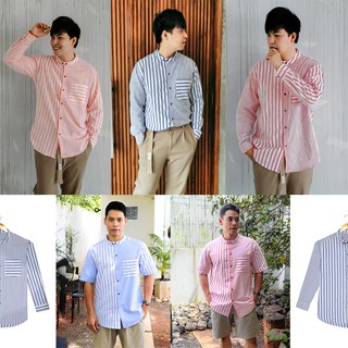 เสื้อเชิ้ตคอจีนผู้ชาย ผ้า OxFord แขนสั้น และแขนยาว By Sbay Style