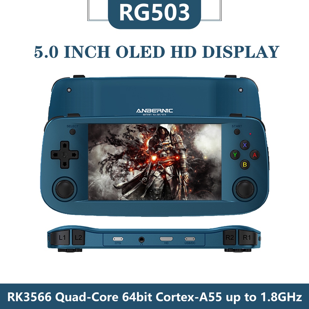 Anbernic RG503 กล่องเครื่องเล่นวิดีโอเกม หน้าจอ OLED 4.95 นิ้ว สําหรับ PS1 PSP N64 รองรับ 5G Wifi TV