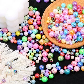 50-100 ชิ้นรอบ AB สีลูกปัดพลาสติกลูกปัดมุกหลวม Spacer ลูกปัดสําหรับ DIY ทําเครื่องประดับ
