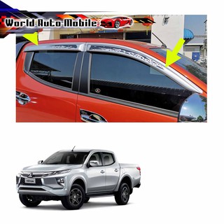 กันสาดฝน 4ประตู สีบอร์น+ดำ ทรงสปอร์ต Mitsubishi  L200 Triton MQ 4x2 4x4 ปี2019 - 2020