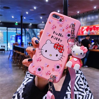 เคส-OPPO Reno 5 5F 4F 4 Lite 3 F1s F3 Plus F5 F7 F9 F11 Pro R9s Plus แฟชั่นน่ารักการ์ตูน Hello Kitty ดอกไม้เคสโทรศัพท์ซิลิโคนอ่อนนุ่มพร้อมตุ๊กตาและเชือก