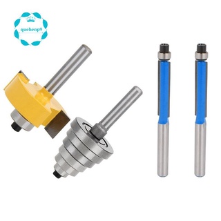 1 Set 1/4 in ch Shank Rabbeting Router Bit with 6 Bearings Set & 2 Pcs 2.6 in ch Long 2 Edges Flush Trim Router Bit
