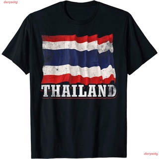 เสื้อยืดคอกลมcrew neckderysotg เสื้อยืดผู้ชายและผู้หญิง Thailand Thai Flag T-Shirt ดพิมพ์ลาย เสื้อยืดผ้าฝ้าย คอกลม cotto