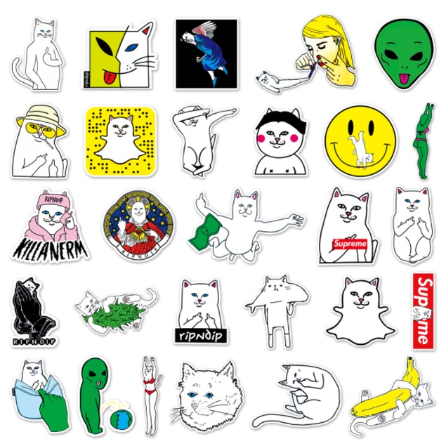 🔥พร้อมส่ง🔥RipNDip sticker 50ชิ้น- Bad Cats สติ๊กเกอร์  50Pcs/Set DIY Fashion Luggage Laptop 中指貓