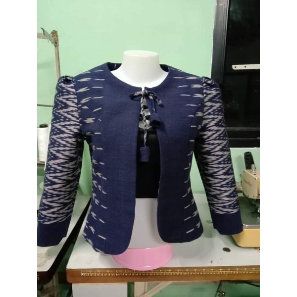 เสื้อคลุมผ้าฝ้ายทอมือ คอกลม (สั่งตัดสีอื่น ลายอื่นๆได้ค่ะ) ถ่ายจากงานจริง