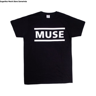 คอลูกเรือเสื้อยืดคอกลมเสื้อยืด พิมพ์ลายโลโก้ Muse สีขาวผ้าฝ้ายแท้