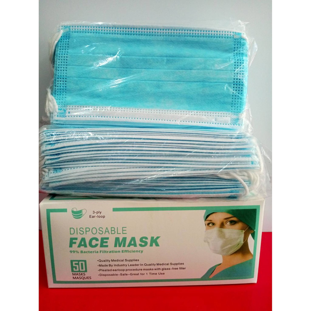 🔥หน้ากากอนามัย ผ้าปิดจมูกอนามัย (หนา 3 ชั้น) 50ชิ้น/กล่อง  Surgical Mask medical mask สีฟ้า ประสิทธิภาพกรองเชื้อ99%