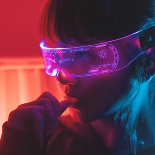 ☁✻✓แว่นตาไซเบอร์พังค์ แว่นตาเรืองแสง ความรู้สึกของเทคโนโลยีแห่งอนาคต ชาร์จใหม่ได้ LED เทคโนโลยีแว่นตา Cyberpunk แว่นกันแ