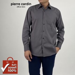 Pierre Cardin เสื้อเชิ้ตแขนยาว Basic Fit รุ่นมีกระเป๋า ผ้า Cotton 100% [RHS2699-GY]