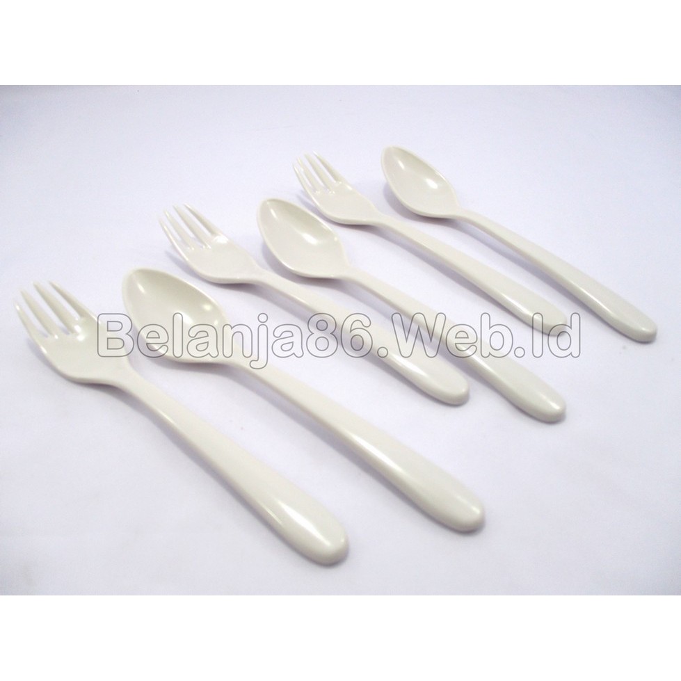 ช้อนและส้อมเมลามีน Unika-Unica 3 คู่ - สีขาว