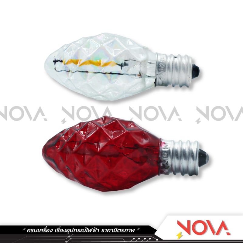 หลอดจำปา หลอดจำปาเพชร หลอดศาลเจ้า LED ขั้ว E12 1W สีแดง/สีใส ยี่ห้อ Mizuno