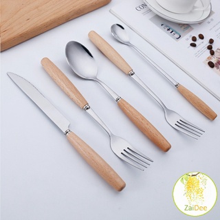 ชุด มีด ช้อน ส้อม ตะเกียบ วัสดุสแตนเลสและไม้ ช้อนส้อมด้ามไม้ มีดผลไม้ Stainless steel cutlery