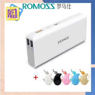 ROMOS Ready Stock แบตสำรอง 10400mAh แถบสี ฟรี สาย USB   +free s530 Bluetooth Earphone