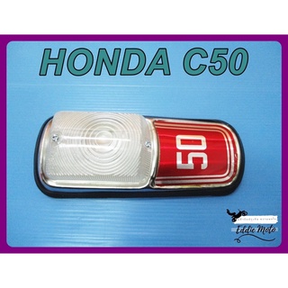 HONDA C50 HORN COVER "RED" LOGO with DIM LIGHT // โลโก้บังแตร ไฟหรี่ สีแดง สินค้าคุณภาพดี