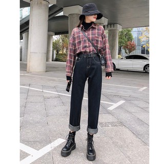 Cc jeans 013  กางเกงยีนส์ผู้หญิง เอวสูง ทรงกระบอก ไม่ยืด แบบหลวม กางเกงผู้หญิง