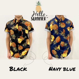 เสื้อแขนสั้นพิมพ์ลายสับปะรดผ้ายืด