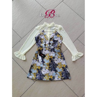Sale งานป้าย Bellita เดรสสั้นเอี๊ยมผ้าทอ Sz.L
