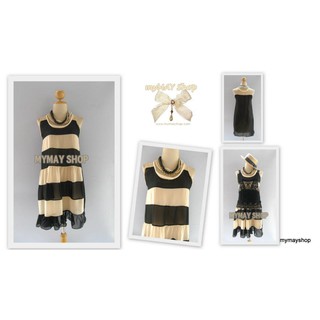 Cute Stripe Chiff dress   เดรสผ้าชีฟอง ทรงหลวมๆ ตัดต่อสลับสี