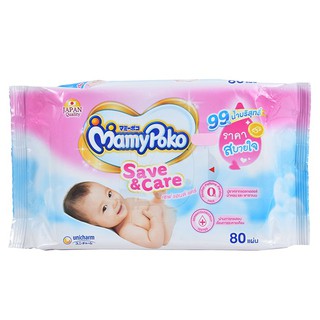 ✨นาทีทอง✨ มามี่โพโค ผ้านุ่มชุ่มชื่น เซฟแอนด์แคร์ 80 ชิ้น MAMYPOKO Save&amp;Care Wipes 80 ea