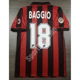 [Retro] - AC Milan Home เอซี มิลาน เหย้า 1996/97 Full Option พร้อมเบอร์ชื่อ 18 BAGGIO