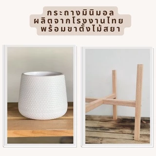 กระถางเบลล่า พร้อมขาตั้งไม้สยา เซตกระถางพร้อมขาตั้ง มินิมอล สีขาว ขนาด 5 7 9 นิ้ว ราคาถูก