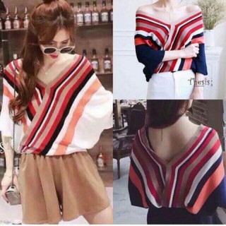 เสื้อไหมพรม คอวี ขนาดฟรีไซส์