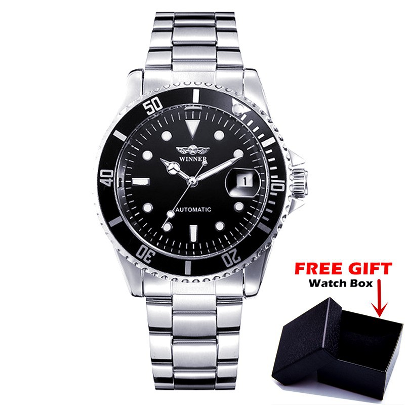 WINNER Men Date Stainless Steel Automatic Mechanical Watch