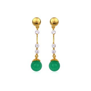 TANITTgems ต่างหูทองประดับหยกแท้ทรงกลม ER23426 - Green