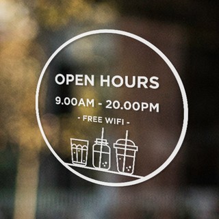 Open Hours สติ๊กเกอร์ติดกระจก ป้ายเปิดปิดแบบวงกลม 40x40cm