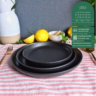 🌈เพิ่มขนาดเล็ก new size added🌈 Full Black plate จานเซรามิค สีดำด้าน มีขอบ ชาม ถ้วยแบ่ง ถ้วยขนม เข้าไมโครเวฟได้ microwave