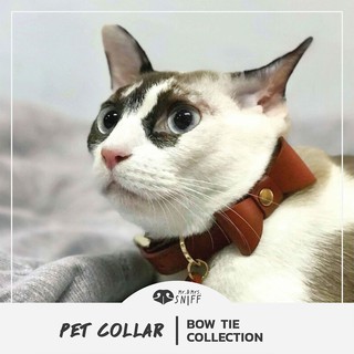 ปลอกคอสัตว์เลี้ยง Bow Tie pet collar สลักชื่อ เบอร์โทรฟรี หนังนิ่มแท้ ปลอกคอสุนัข ปลอกคอแมว ปลอกคอโบว์ | Mr.&amp;Mrs.Sniff