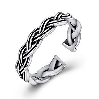 แหวนเงินสไตล์วินเทจปรับได้ Classic Twist Rope Ring Antique Silver Accessory Fashion Wanita QTY5