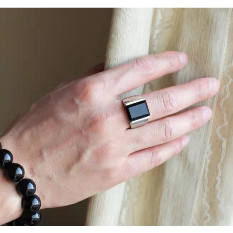 SUPER LUXURIOUS STAINLESS STEEL ONYX STONE MENS RING / SUPER COOL ORIGINAL BLACK ONYX