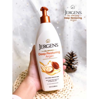 Jergens เจอร์เกนส์ ออยล์-อินฟิวส์ ดีพ รีสโตร์รั่ง อาร์แกน โลชั่น 496 มล. (8850379520010)