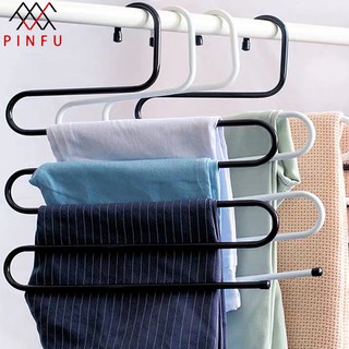 PINFU_SHOP ไม้แขวนกางเกงสแตนเลส แขวนกางเกง 5 ตัว ประหยัดพื้นที่ 0042