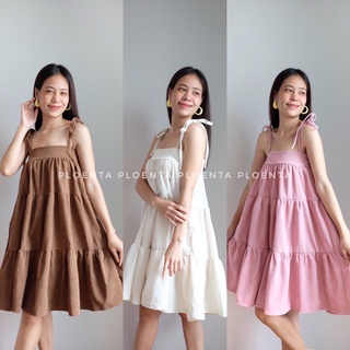 Lily Dress เดรสสายเดี่ยวแบบผูก ทรงบาน เนื้อผ้าลูกฟูก เย็บเลเยอร์สามชั้น