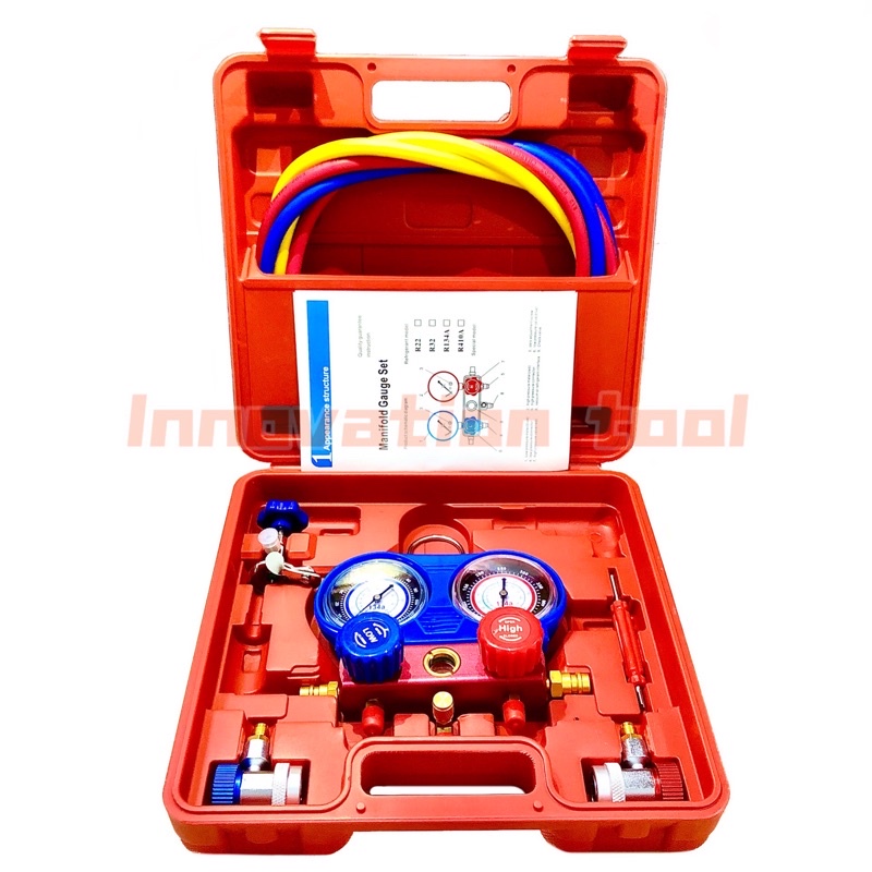 เกจวัด น้ำยาแอร์ สำหรับ วัดน้ำยา R-22 , R32 , R-410A , R-134a สายยาว 1.5เมตร พร้อมหัวเติม 134a เกจเต