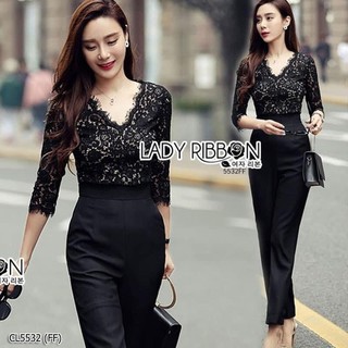hbstation.shop เสื้อผ้าผู้หญิง จั้มสูทลูกไม้ สีดำ พร้อมส่ง