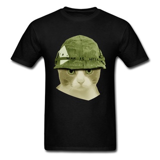 [COD]เสื้อยืดผ้าฝ้าย 100% พิมพ์ลายการ์ตูนแมว War Is Hell Cat สีดํา แฟชั่นฤดูร้อน สําหรับผู้ชาย และผู้หญิงS-5XL