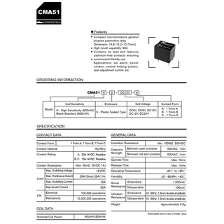 Relay CMA51H-S-DC12V-C รีเลย์ 12V 20A 5ขา