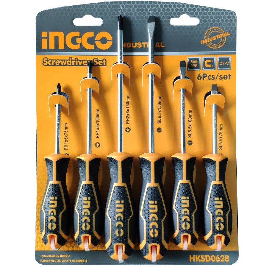 INGCO ชุดไขควง ไขควงปากแบน ไขควงแบน ไขควงแฉก 6ตัวชุด ไขควงชุด รุ่น HKSD0628 ไขควงแม่เหล็ก ไขควง hksd
