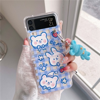 เคสป้องกันโทรศัพท์มือถือ แบบแข็ง ลายการ์ตูนกระต่าย และหมีน่ารัก สําหรับ Samsung Galaxy Z Flip 4 3