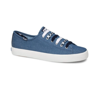 [ใหม่] KEDS WF62889 KICKSTART DJ CHAMBRAY CHAMBRAY รองเท้าผ้าใบผู้หญิง แบบผูกเชือก สียีนส์