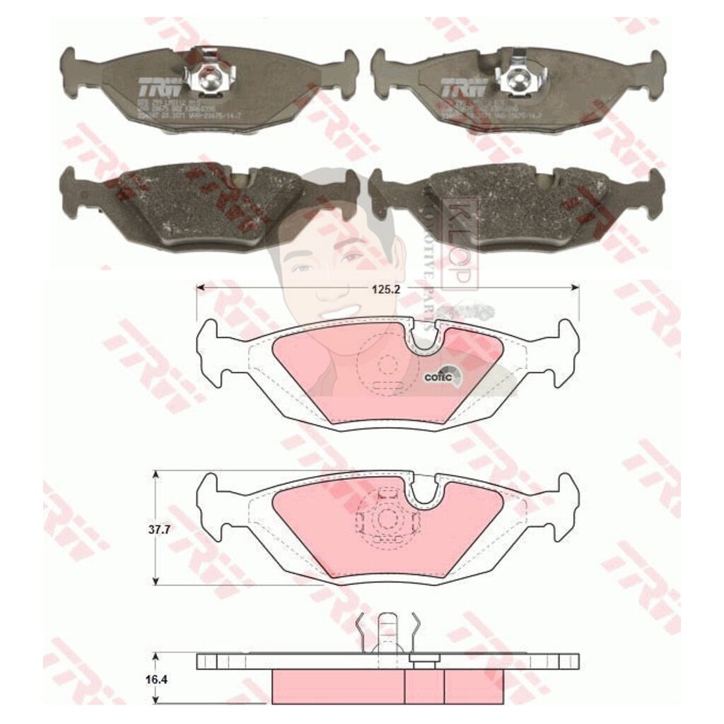 GDB299 ผ้าเบรค-หลัง(TRW) (เนื้อผ้า COTEC) BMW 520i (E28) /BMW 316, 318i,320i, 325i (E30)
