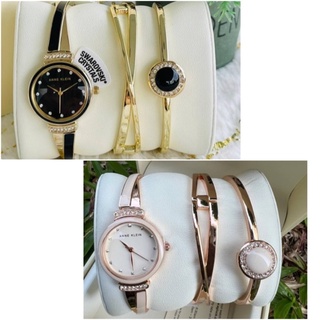 นาฬิกา Anne Klein Womens Swarovski Crystal Black Dial Rose ของแท้