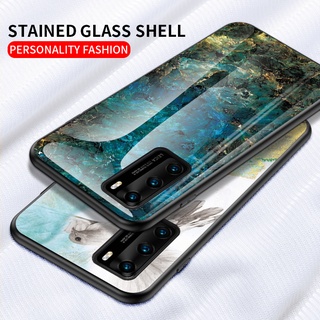 For Huawei P40 PRO PLUS P40Pro หินอ่อน เคสแข็งเคสสำหรับเคสกันกระแทกเคสโทรศัพท์ Marble Gradient Tempered Glass Protective Back Cover Case for P20 P20PRO P30 P30PRO เคสกันกระแทกเคสโทรศัพท์